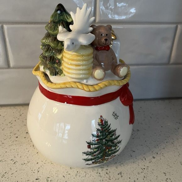 Spode Christmas Tree Round Covered Candy Box Teddy Bear Dove of Peace Tree 8” - Picture 5 of 13